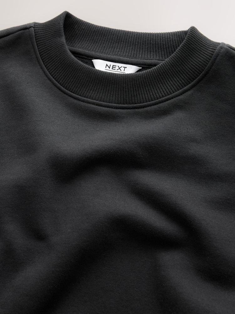 Black Oversized Heavyweight Cotton Rich Crew Sweatshirt - Image 2 of 7 Black Oversized Heavyweight Cotton Rich Crew Sweatshirt - Image 2 of 7
