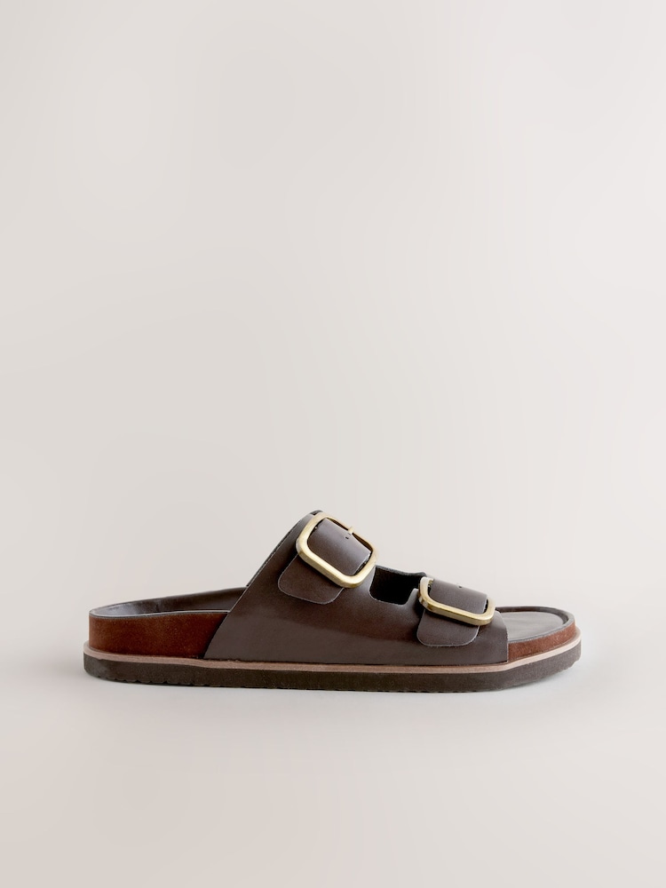 Chocolate Brown Leather Forever Comfort® Premium Double Strap Footbed Sandals - Image 5 of 7