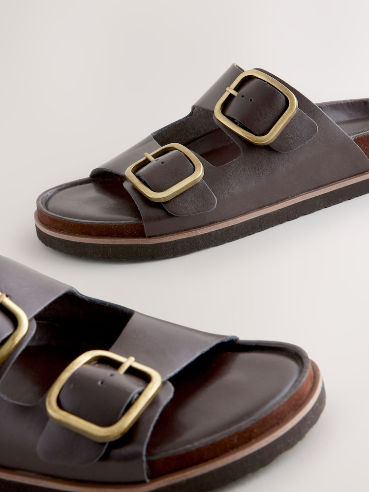Chocolate Brown Leather Forever Comfort® Premium Double Strap Footbed Sandals - Image 6 of 7