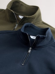 Marineblau/Khakigrün - Cotton Rich Heavyweight Jersey Quarter Zip Neck Sweatshirt - Bild 4 von 6