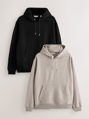 Black/Neutral Cotton Rich Jersey Overhead Hoodies 2 Pack - Image 1 of 10