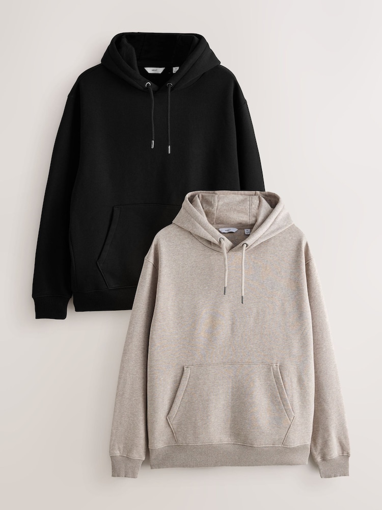 Black/Neutral Cotton Rich Jersey Overhead Hoodies 2 Pack - Image 1 of 10 Black/Neutral Cotton Rich Jersey Overhead Hoodies 2 Pack - Image 1 of 10