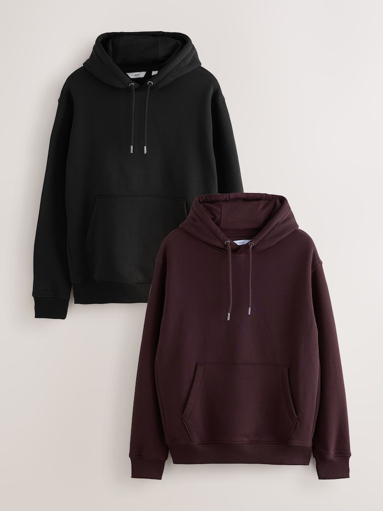 Black/Burgandy Red Cotton Rich Jersey Overhead Hoodies 2 Pack - Image 1 of 11 Black/Burgandy Red Cotton Rich Jersey Overhead Hoodies 2 Pack - Image 1 of 11