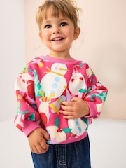Bright Pink Christmas Print Crew Neck Sweatshirt (3mths-7yrs) - Image 9 of 10
