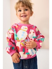 Bright Pink Christmas Print Crew Neck Sweatshirt (3mths-7yrs) - Image 1 of 10