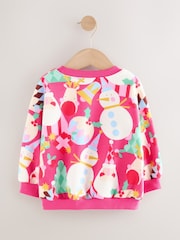Bright Pink Christmas Print Crew Neck Sweatshirt (3mths-7yrs) - Image 5 of 10