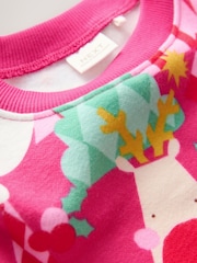 Bright Pink Christmas Print Crew Neck Sweatshirt (3mths-7yrs) - Image 6 of 10