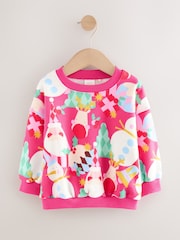 Bright Pink Christmas Print Crew Neck Sweatshirt (3mths-7yrs) - Image 7 of 10