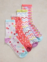 White Stuff Pink Hotch Potch Ankle Socks 4 Pack - Image 1 of 4