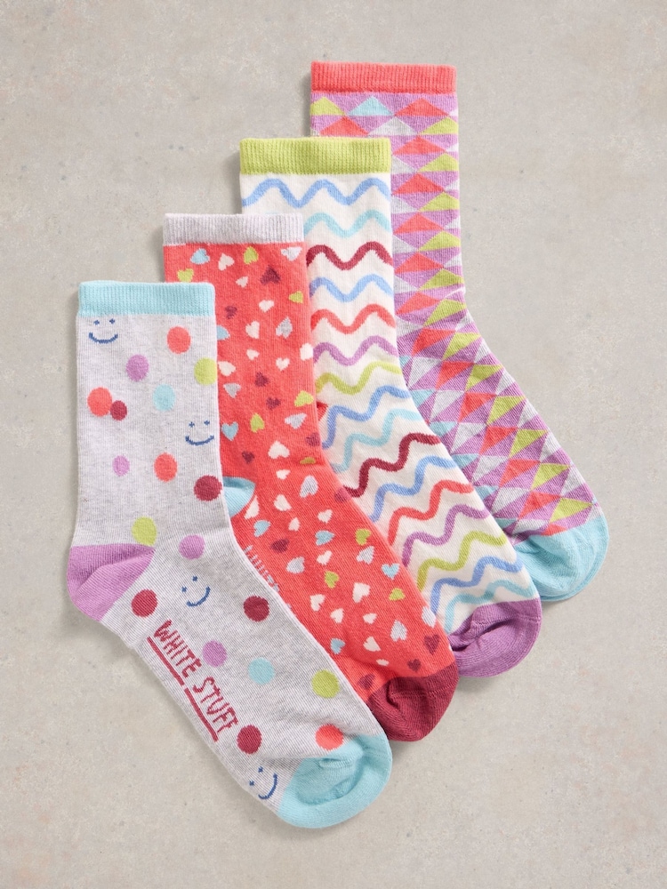 White Stuff Pink Hotch Potch Ankle Socks 4 Pack - Image 1 of 4