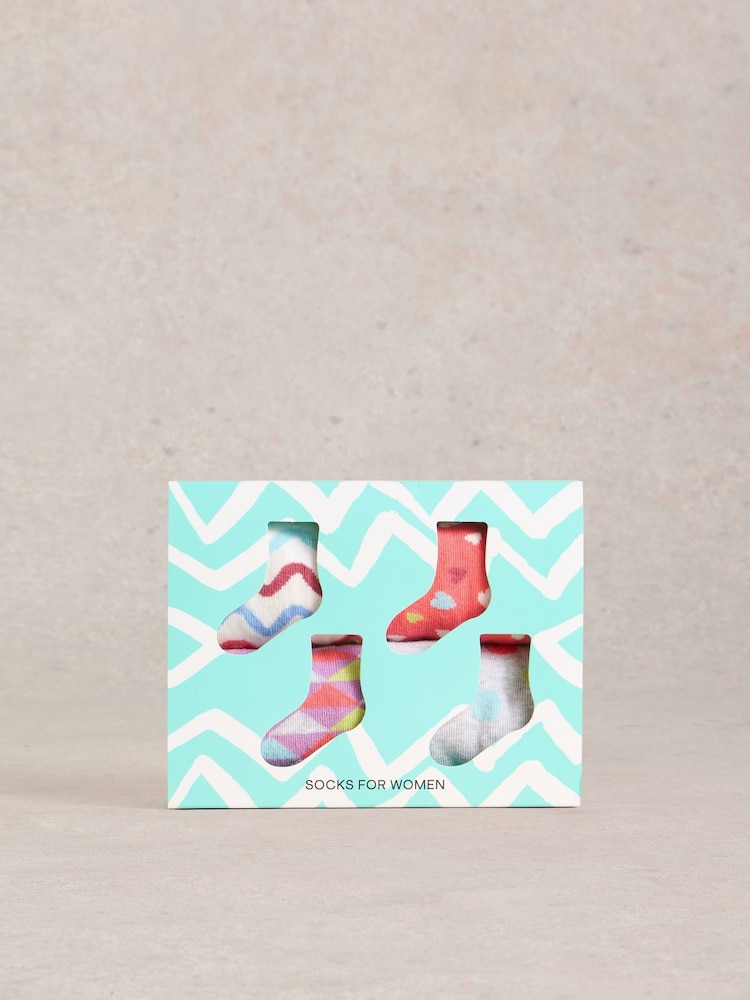 White Stuff Pink Hotch Potch Ankle Socks 4 Pack - Image 3 of 4