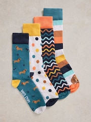 White Stuff Green Mans Best Friend Socks 4 Pack - Image 1 of 4