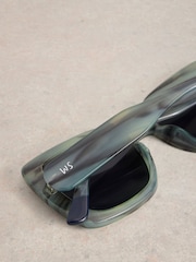 White Stuff Blue Oversized Square Sunglasses - Image 4 of 4