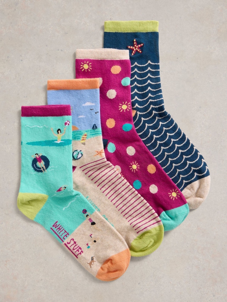 White Stuff Green Seaside Ankle Socks 4 Pack - Image 1 of 4