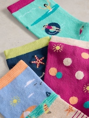 White Stuff Green Seaside Ankle Socks 4 Pack - Image 2 of 4