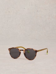 White Stuff Brown Preppy Round Sunglasses - Image 2 of 4