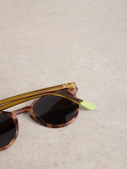 White Stuff Brown Preppy Round Sunglasses - Image 3 of 4
