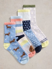 White Stuff Blue Doggy Ankle Socks 4 Pack - Image 1 of 4