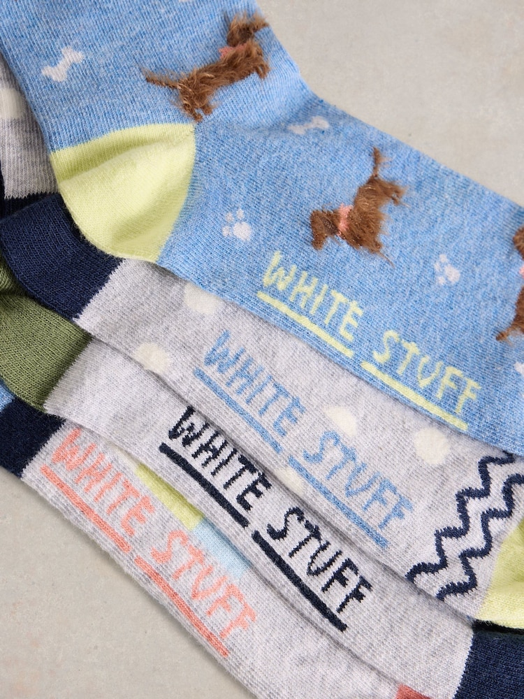 White Stuff Blue Doggy Ankle Socks 4 Pack - Image 2 of 4