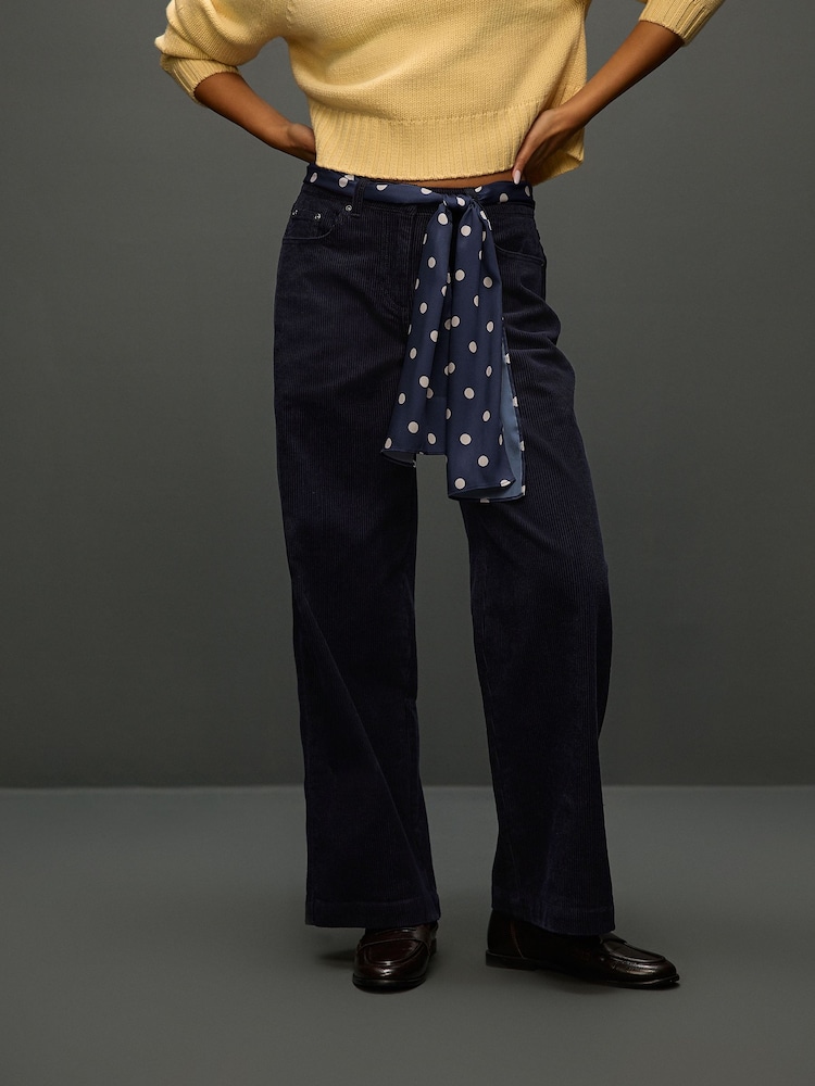 Navy Cord Wide Leg Trousers With Scarf - Image 2 of 7 Navy Cord Wide Leg Trousers With Scarf - Image 2 of 7
