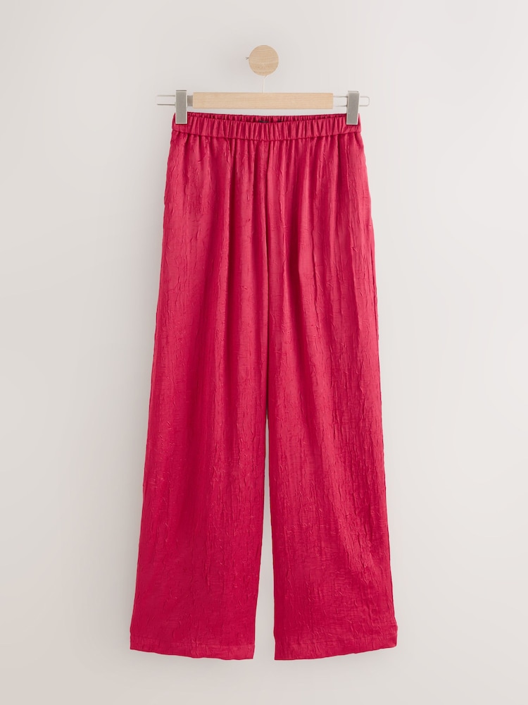 Cherry Red Crinkle Satin Wide Leg Trousers - Image 1 of 4