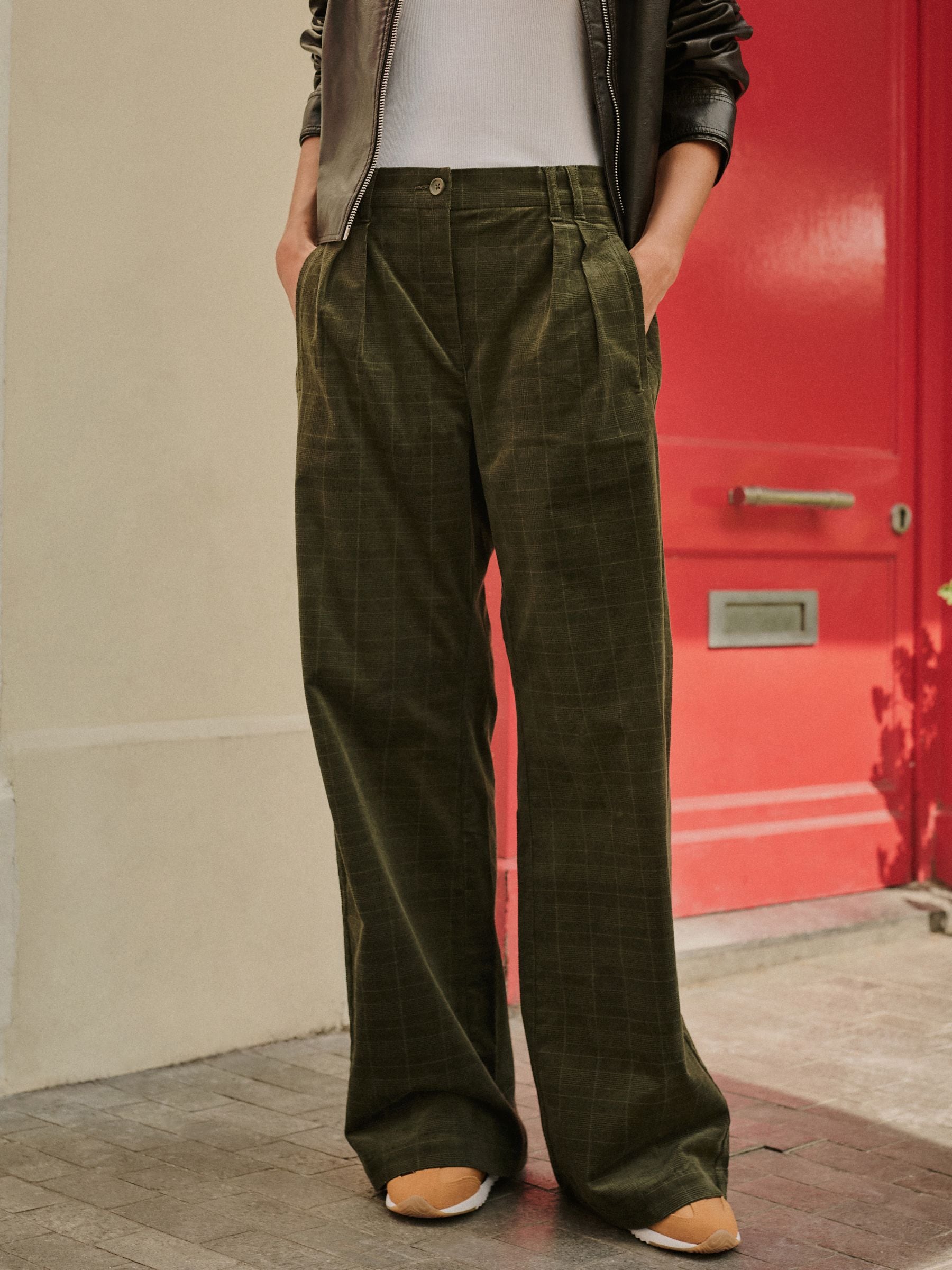 Buy Green Check Corduroy Wide Leg Trousers from Next USA