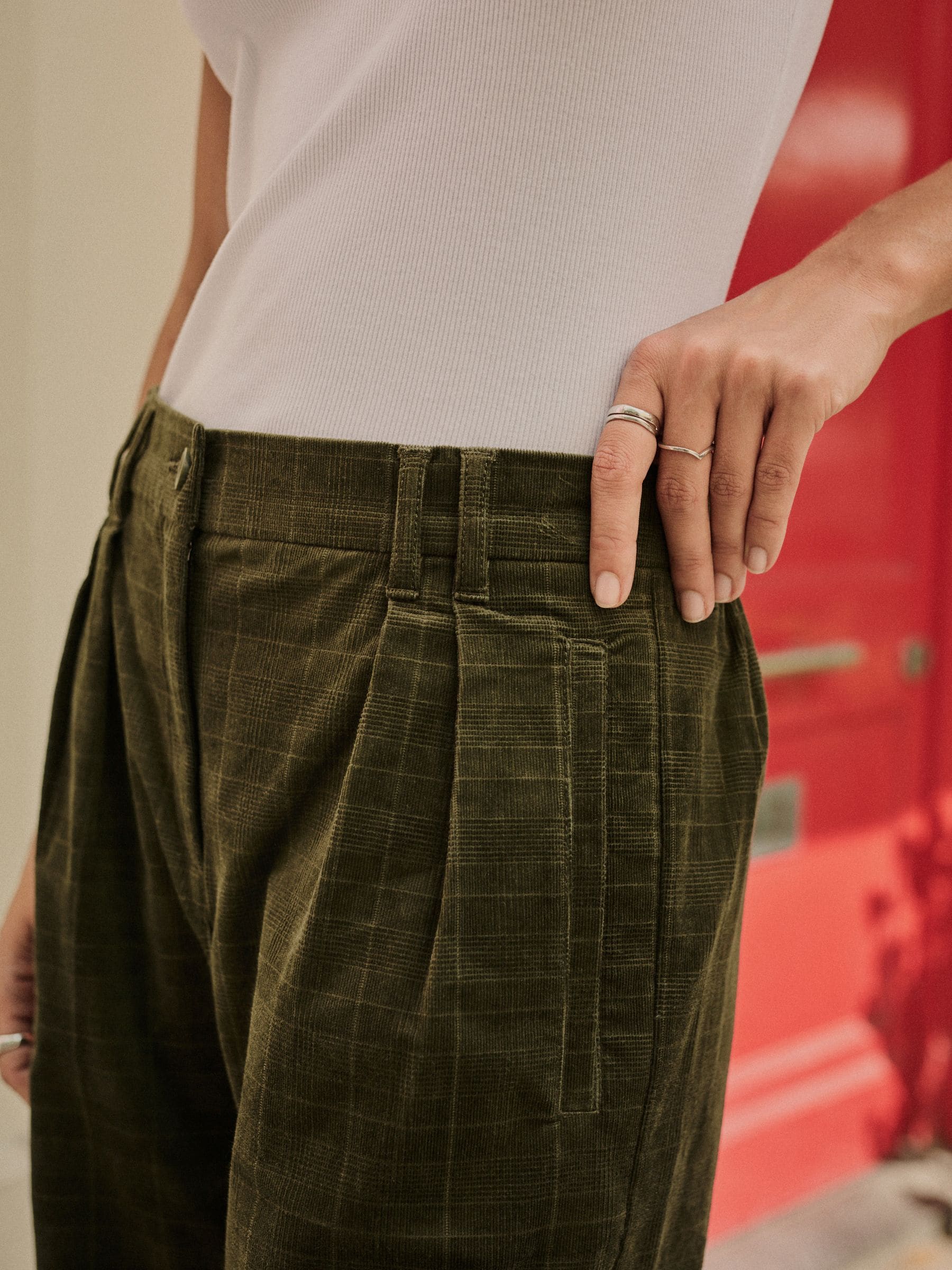 Buy Green Check Corduroy Wide Leg Trousers from Next USA