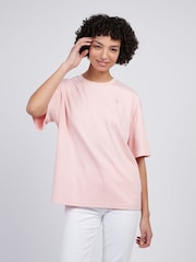 U.S. Polo Assn. Pink Womens 100% Cotton Tonal Double Horsemen Loose Crew Neck T-Shirt - Image 1 of 7