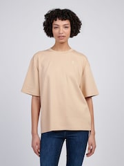 U.S. Polo Assn. Natural Womens 100% Cotton Tonal Double Horsemen Loose Crew Neck T-Shirt - Image 1 of 7