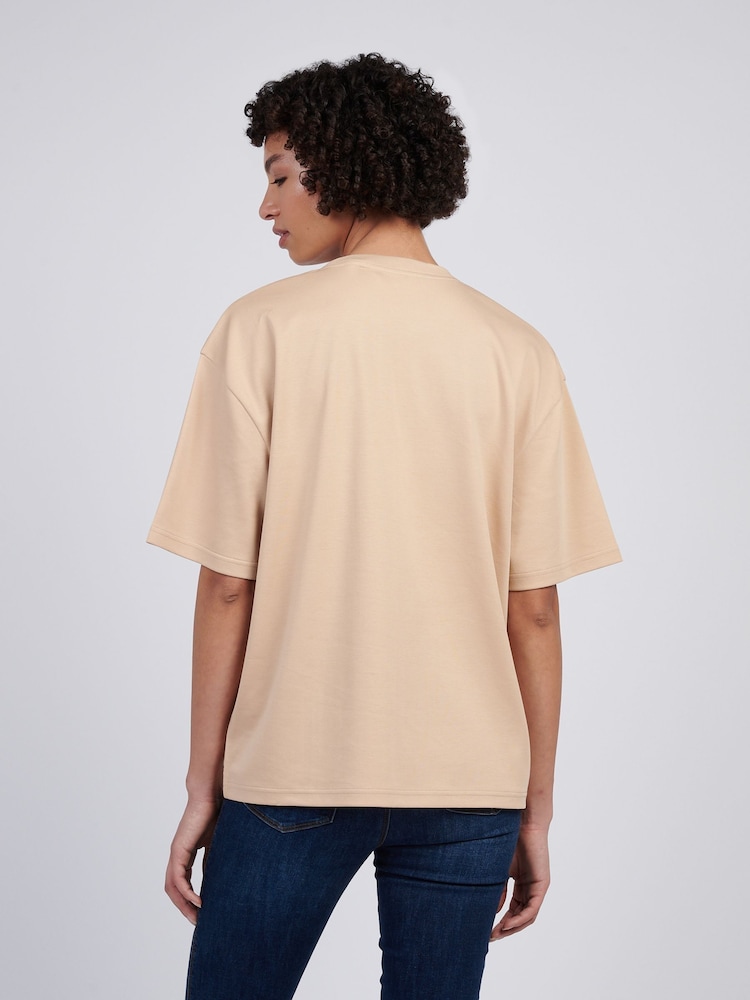 U.S. Polo Assn. Natural Womens 100% Cotton Tonal Double Horsemen Loose Crew Neck T-Shirt - Image 2 of 7