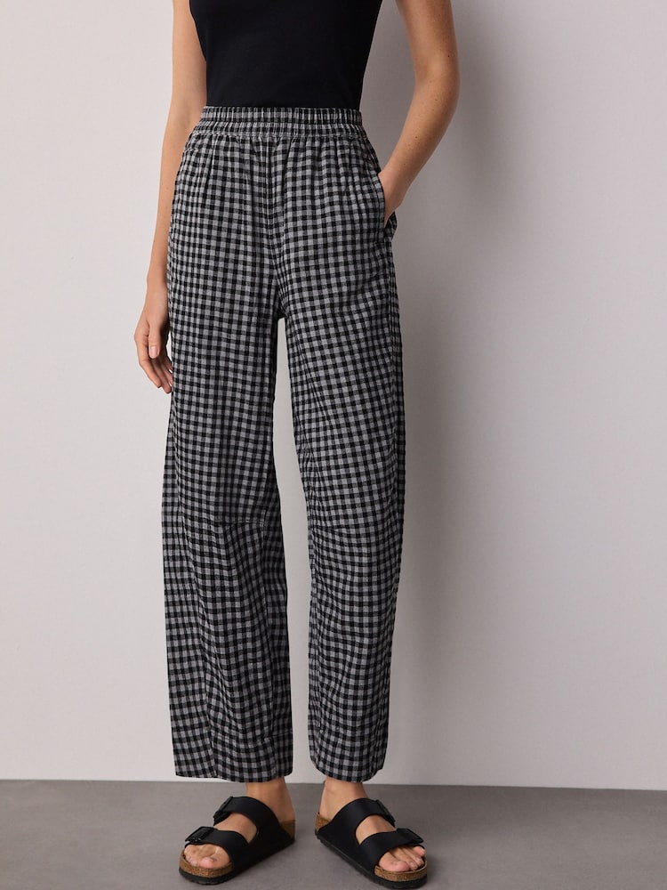 Black/Grey Gingham Brushed Barrel Leg Trousers - Image 2 of 6 Black/Grey Gingham Brushed Barrel Leg Trousers - Image 2 of 6