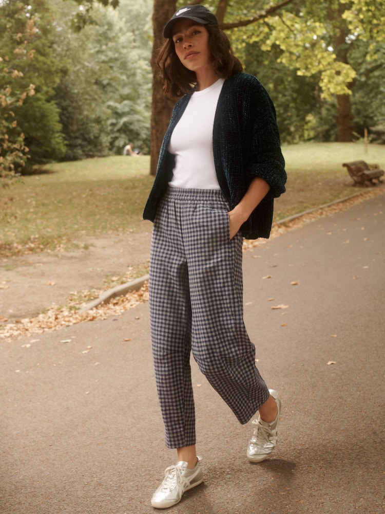 Navy Brushed Barrel Leg Trousers - Image 1 of 6 Navy Brushed Barrel Leg Trousers - Image 1 of 6