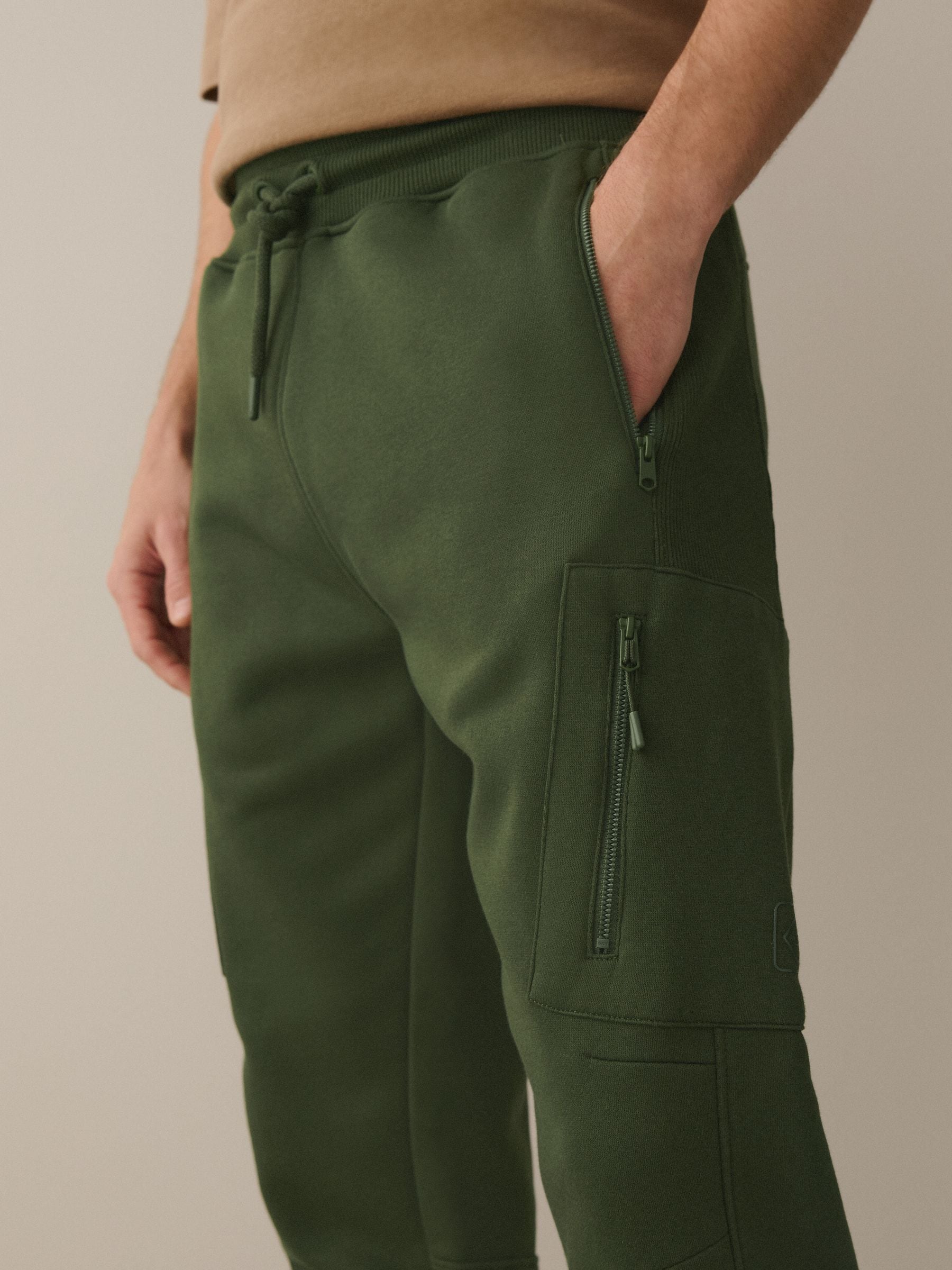 Buy Khaki Green Utility Brushback Slim Fit Cargo Joggers from the