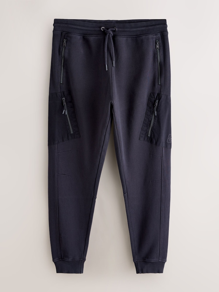 Navy Blue Slim Fit Garment Wash Utility Style Joggers - Image 1 of 4 Navy Blue Slim Fit Garment Wash Utility Style Joggers - Image 1 of 4