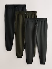 Black/Slate Grey/Khaki Green Straight Fit Cotton Rich Jersey Joggers 3 Pack - Image 1 of 6