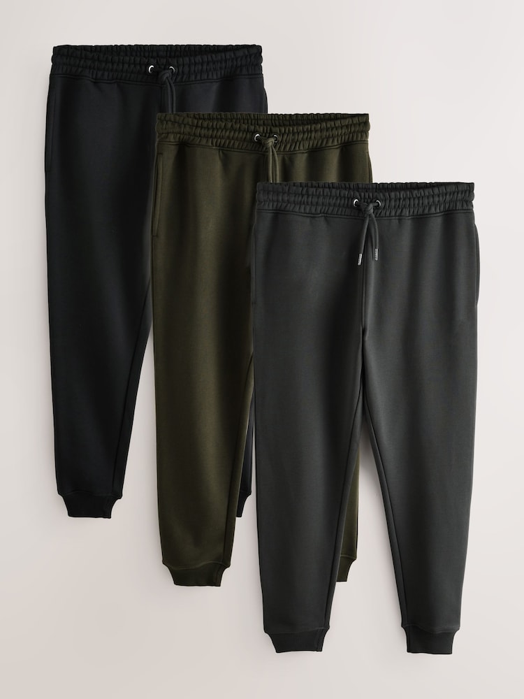 Black/Slate Grey/Khaki Green Straight Fit Cotton Rich Jersey Joggers 3 Pack - Image 1 of 6