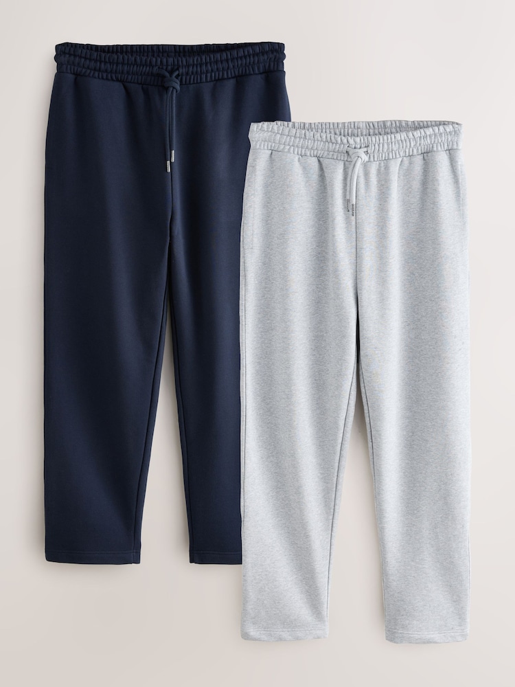 Grey Marl/Navy Blue Straight Fit Cotton Rich Jersey Joggers 2 Pack - Image 1 of 5