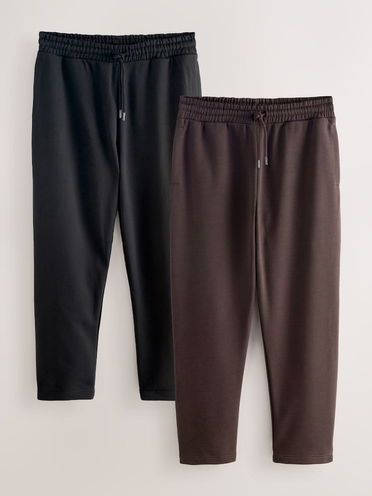 Black/Chocolate Brown Straight Fit Cotton Rich Jersey Joggers 2 Pack - Image 1 of 11