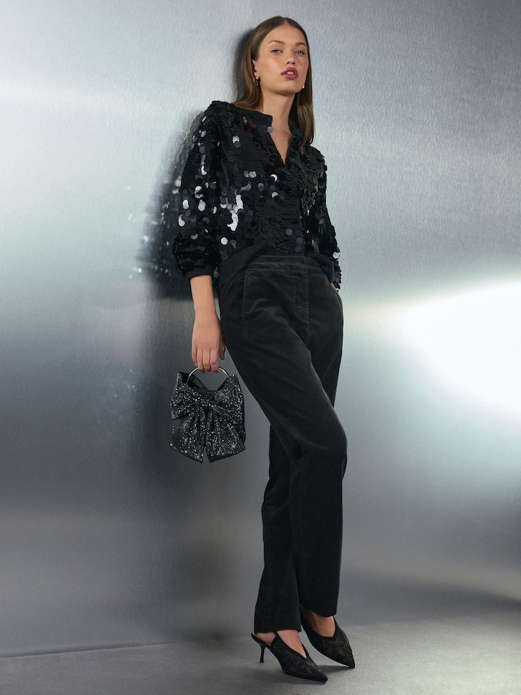 Black Velvet Straight Leg Trousers - Image 2 of 7 Black Velvet Straight Leg Trousers - Image 2 of 7