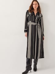Monsoon Black Andi Stripe Midi Shirt Dress - Image 1 of 6