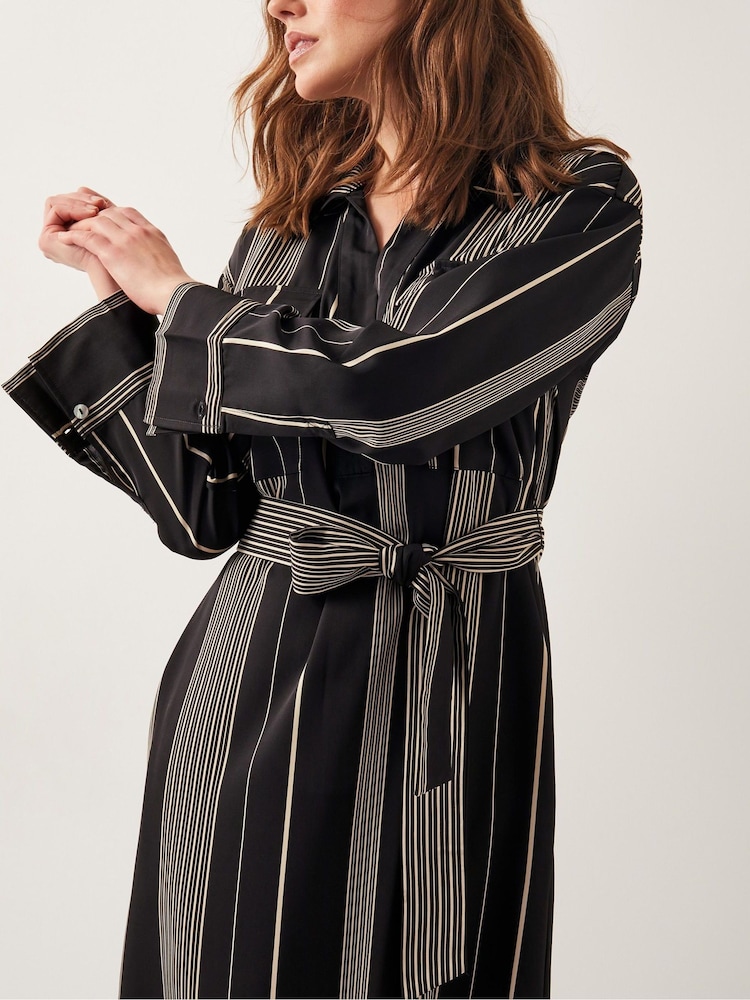 Monsoon Black Andi Stripe Midi Shirt Dress - Image 2 of 6