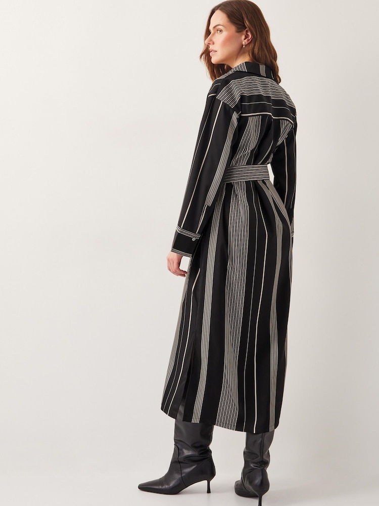 Monsoon Black Andi Stripe Midi Shirt Dress - Image 3 of 6