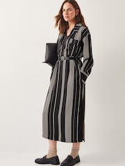 Monsoon Black Andi Stripe Midi Shirt Dress - Image 5 of 6