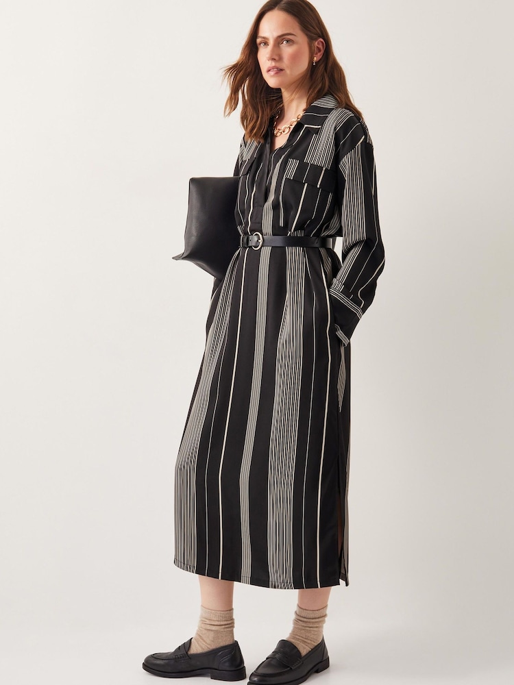 Monsoon Black Andi Stripe Midi Shirt Dress - Image 5 of 6