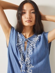 Monsoon Blue Isolde Embroidered Chambray Mini Dress - Image 2 of 4