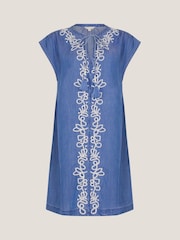 Monsoon Blue Isolde Embroidered Chambray Mini Dress - Image 4 of 4