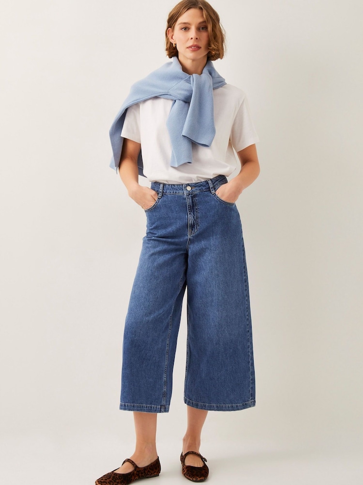 Monsoon Jenna Wide Leg Crop 100% Cotton Jeans - Image 1 of 5