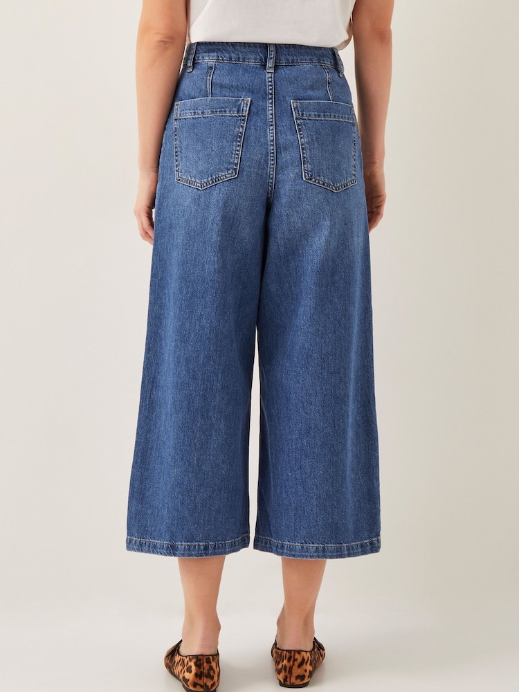 Monsoon Blue Jenna Wide Leg Crop 100% Cotton Jeans - Image 3 of 5