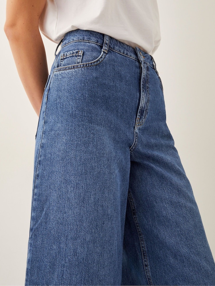 Monsoon Blue Jenna Wide Leg Crop 100% Cotton Jeans - Image 4 of 5