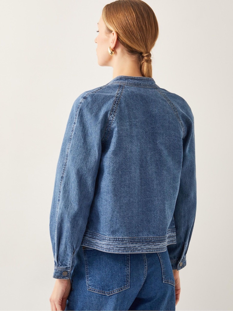 Blue Binky Crop Collarless Denim 100% Cotton Jacket - Image 3 of 6